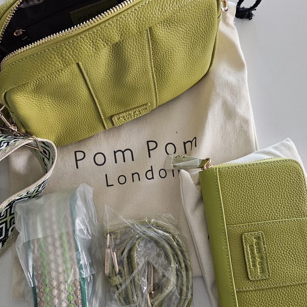 Pom Pom London Lime Green Pebbled Leather Crossbody with Wallet